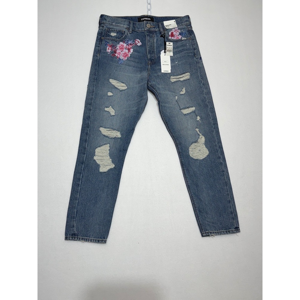 Express Vintage Skinny High Rise Embroidered Distressed Jeans. See measurements